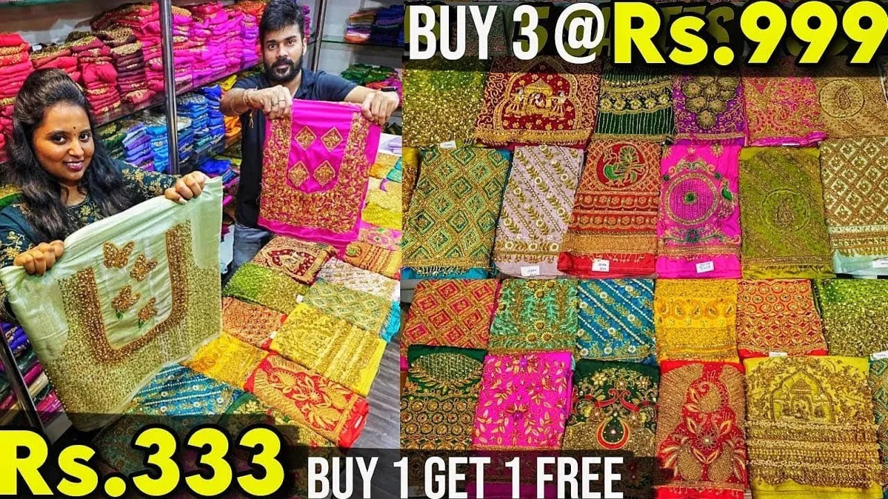 Rs.333முதல்👌Aari work Blouse | Buy 1 Get 1 Free Blouse😍|Sowcarpet Cheapest Aari Work Material Shop