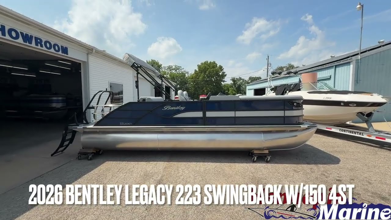 2026 Bentley Legacy 223 Swingback Indigo Blue Matte Silver with Mercury 150 4ST at Hennepin Marine