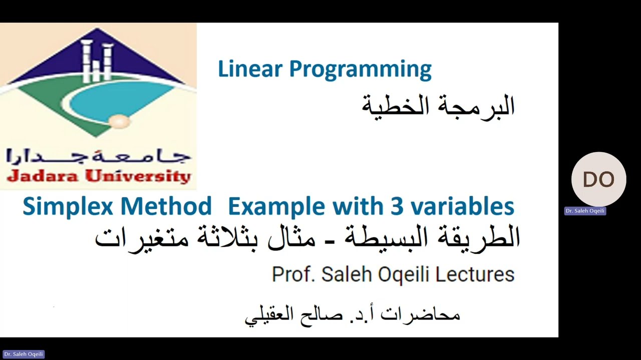 Linear Programming -Simplex method with 3 variables البرمجة الخطية - الطريقة البسيطة بثلاثة متغيرات