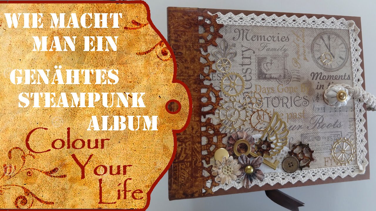 Wie macht man ein genähtes Steampunk Scrapbook Album