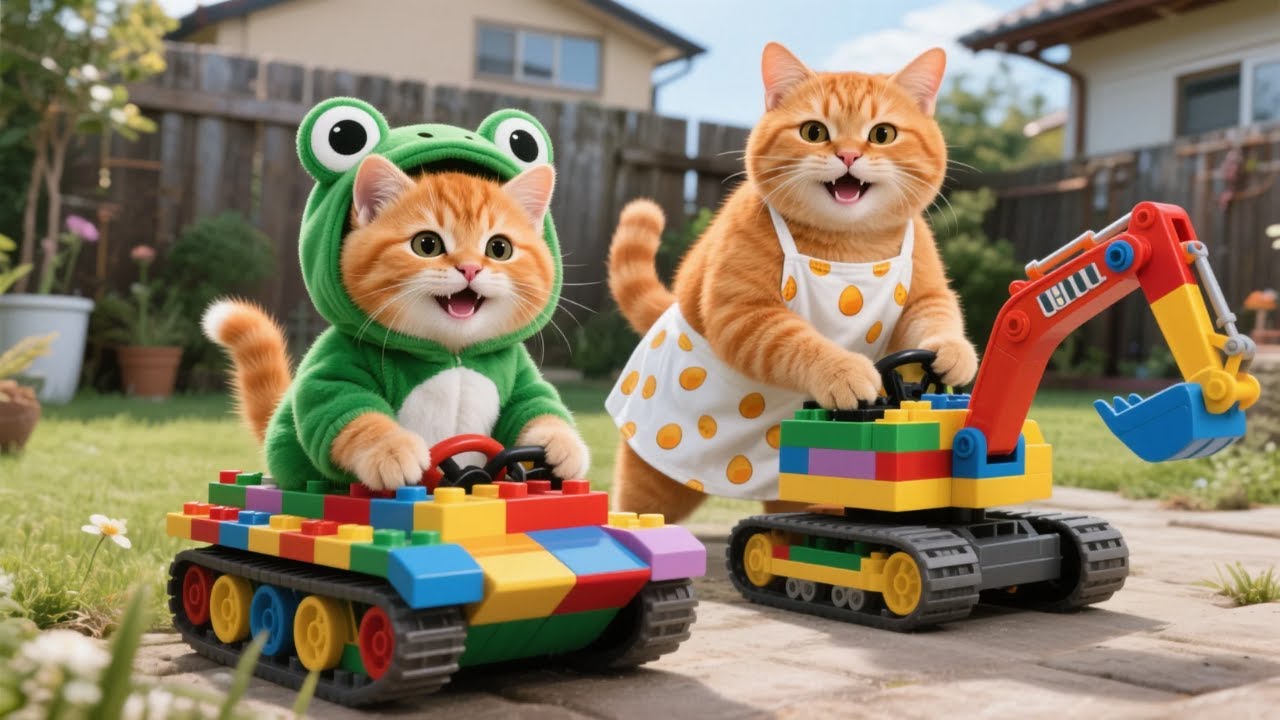 Ginger Kitten Receives Lego Toy Gift From Papa Cat Who Works Away 🎁✈️