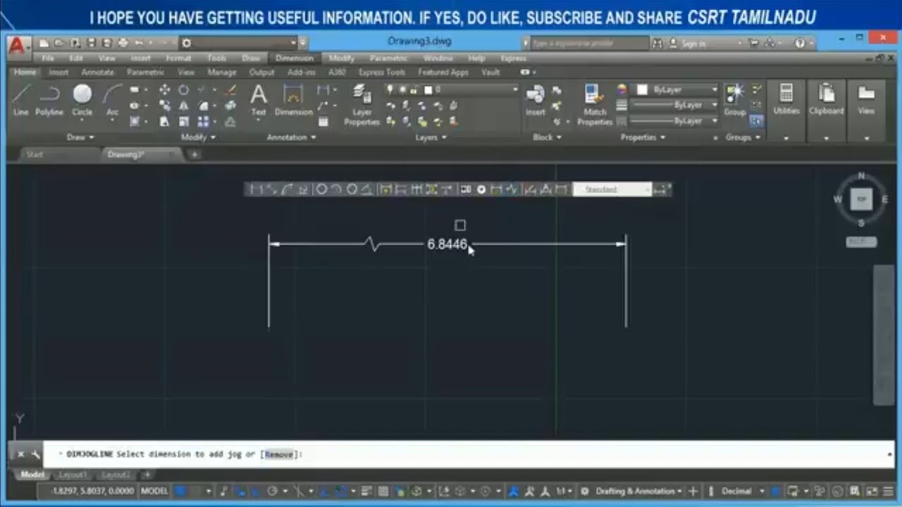 129 (DIMTOOL) (DIMJOGLINE) DIMJOGLINE COMMAND AUTOCAD