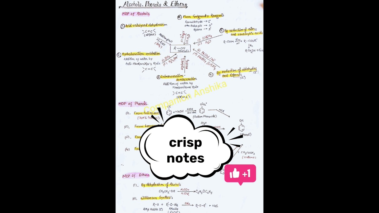 Alcohols, Phenols & Ethers #class12th #notes #chemistry #boards2025 #neet