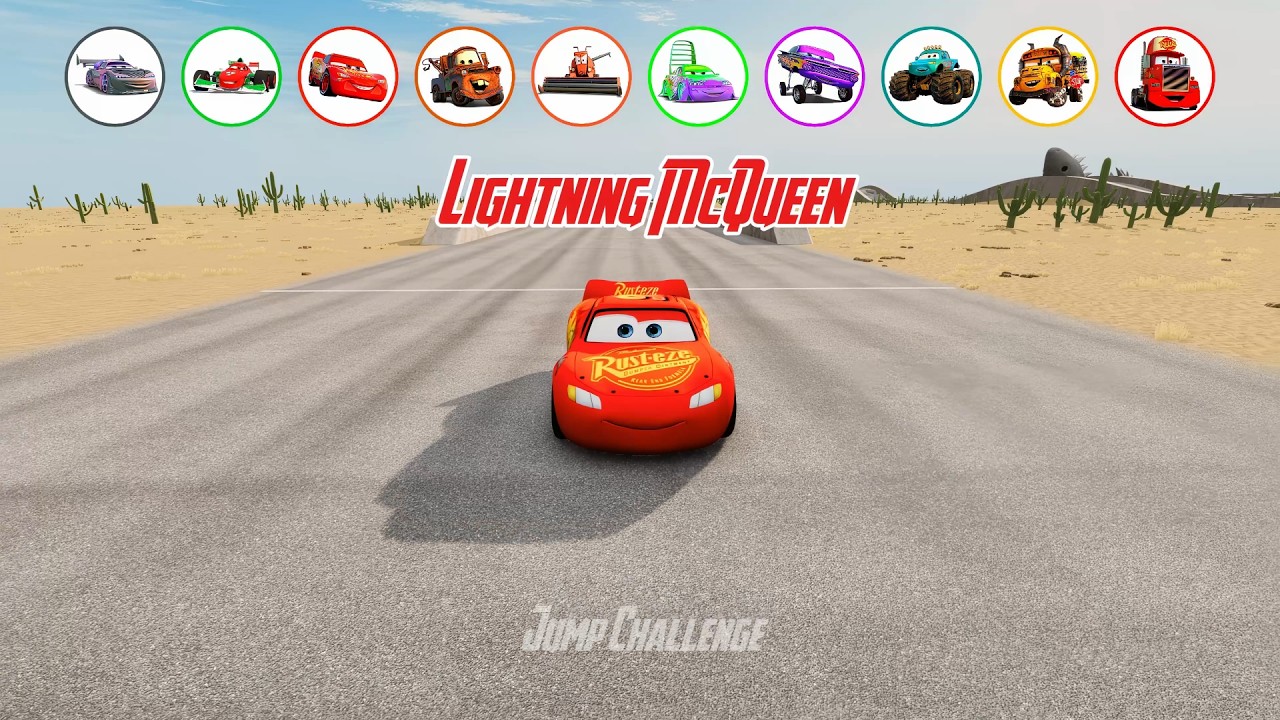 Lightning McQueen Cars vs Giant Wormhole Jumping Challenge | BeamNG.drive #02