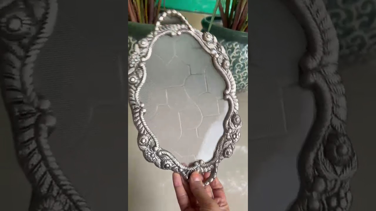 Oval tray with fibre sheet antique finish* #germansilveritems#handicraft #trays #gifts #trending