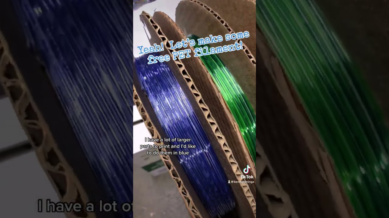 Making some FREE Blue PET 3D Filament from recycled 1 Gal water bottles!  Using the Pultruder!