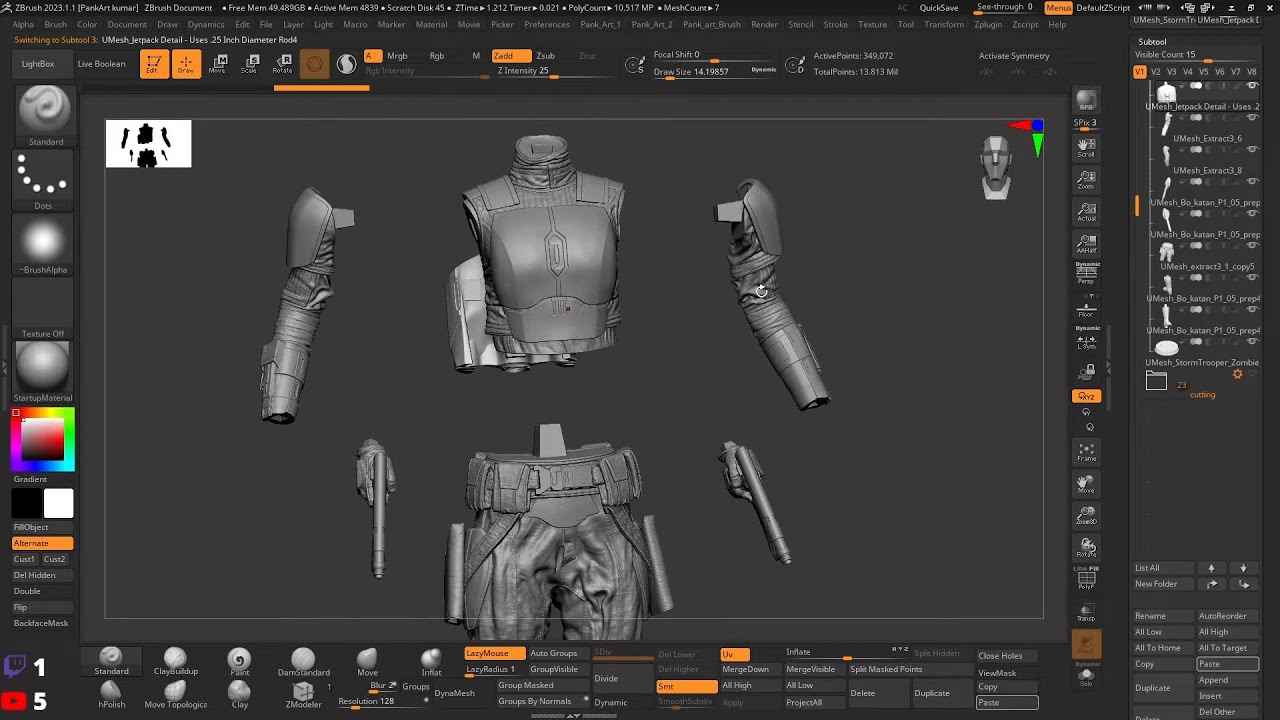 Bo Katan Character Sculpting in Zbrush part -11 Cut parts and add keys for 3D print II Final Wrapup