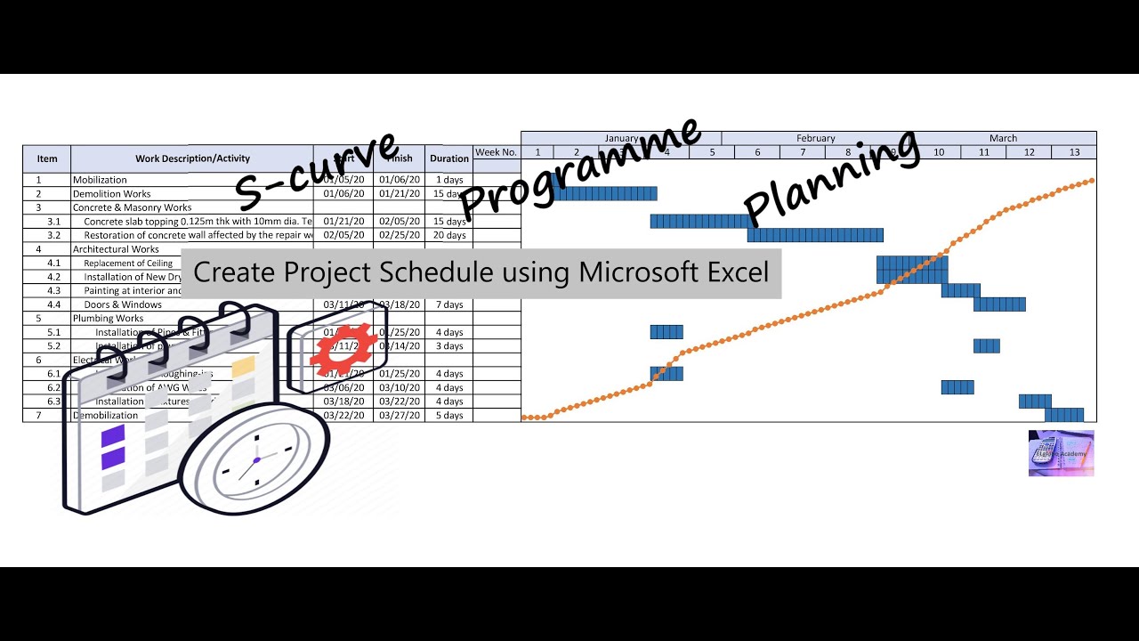 How to Make Project Schedule using Microsoft Excel | Programme | S-curve | Gantt Chart