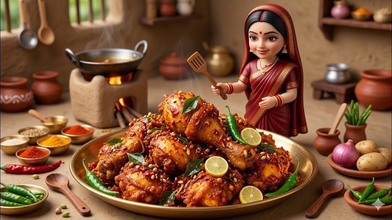 Miniature Doll Wife Cooks Crispy Chicken Fry | Feeding Poor Villagers | Village ASMR Cooking