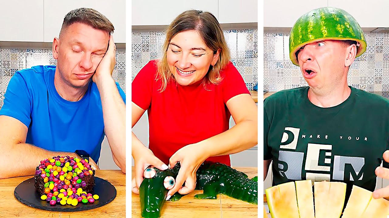 She Stole His Watermelon, Skittles & Made a Gummy Alligator! Food Wars by Valja & Maxim Family