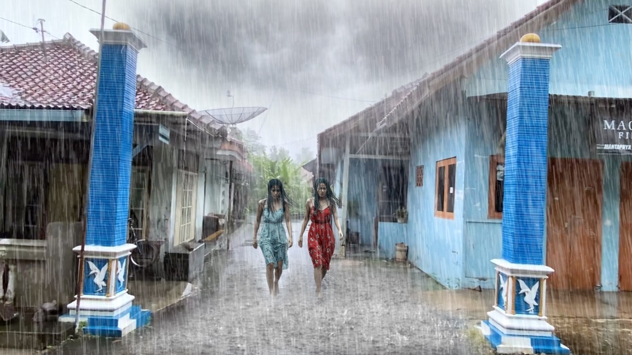 the biggest rainstorm in the history of the world, a typhoon of strong winds disturbed the village