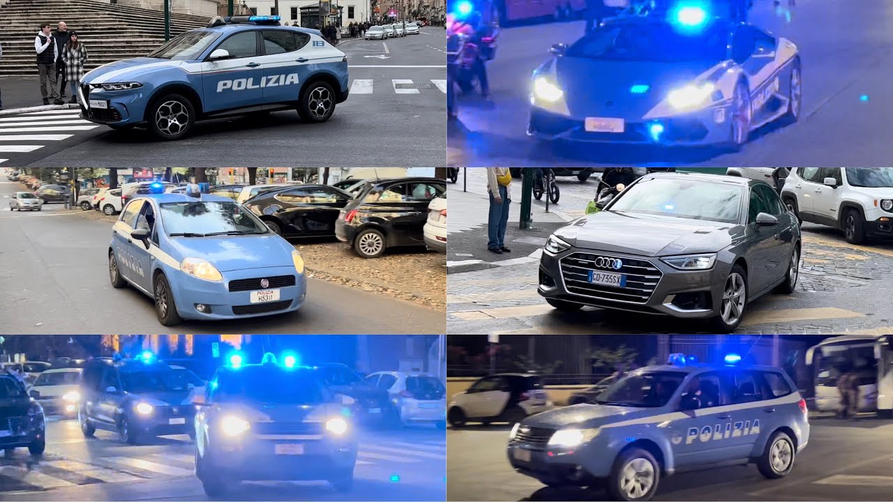 AUTOMEZZI POLIZIA DI STATO IN EMERGENZA E SIRENA/ITALIAN STATE POLICE IN EMWRGENCY