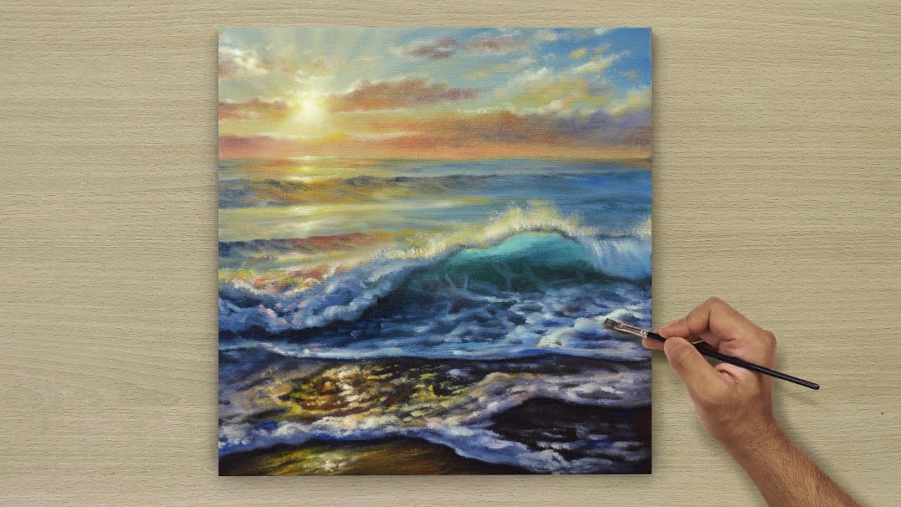 Painting a Beautiful Sunset Seascape / Acrylic painting / Art paintings
