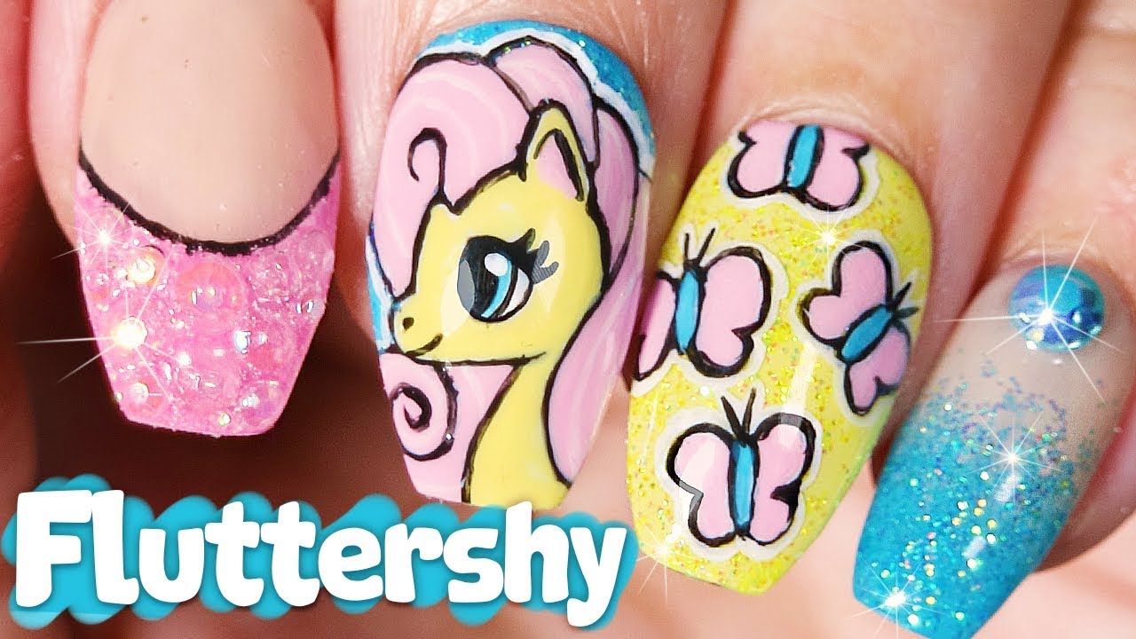 Fluttershy Nail Art Tutorial // My Little Pony // How to Freehand Nail Art at Home