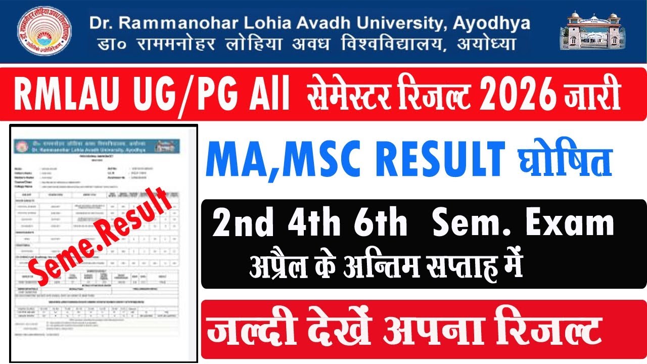 Rmlau ba bsc ma msc result 2026 I rmlau and pg 2026 ka result kb aayega l rmlau ma result l