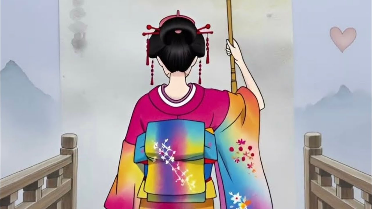 Relaxing Watercolor Animation with Gentle Music | Stillness, From Behind 後ろ姿の静けさ