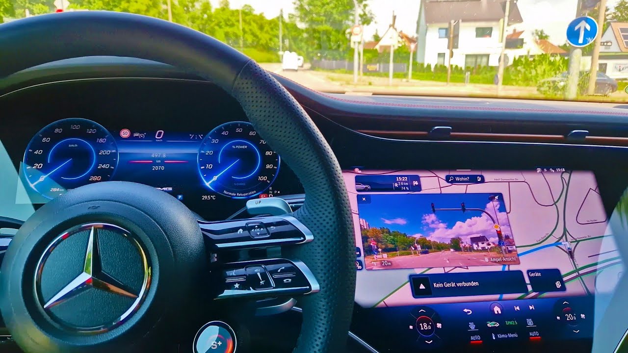 Trip from Tübingen to Reutlingen in Germany with Ford Fiesta and Mercedes EQE & EQS. Road B27. 8K