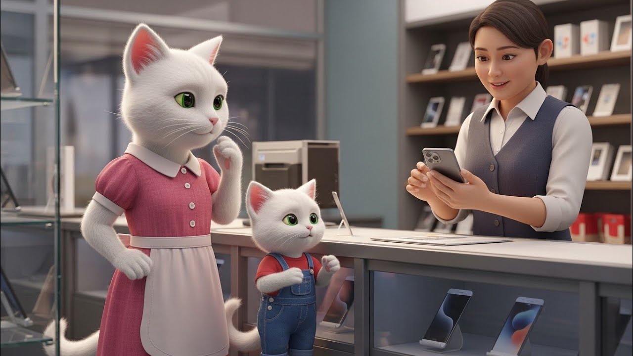 🐱✨Mommy Cat and Baby Kitten’s Exciting Visit to the Mobile Shop 📱🐾🌟