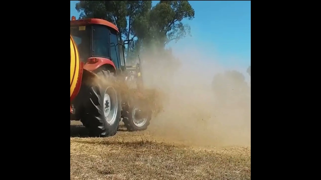 How a modern straw and hay shredder works on a dairy farm, video