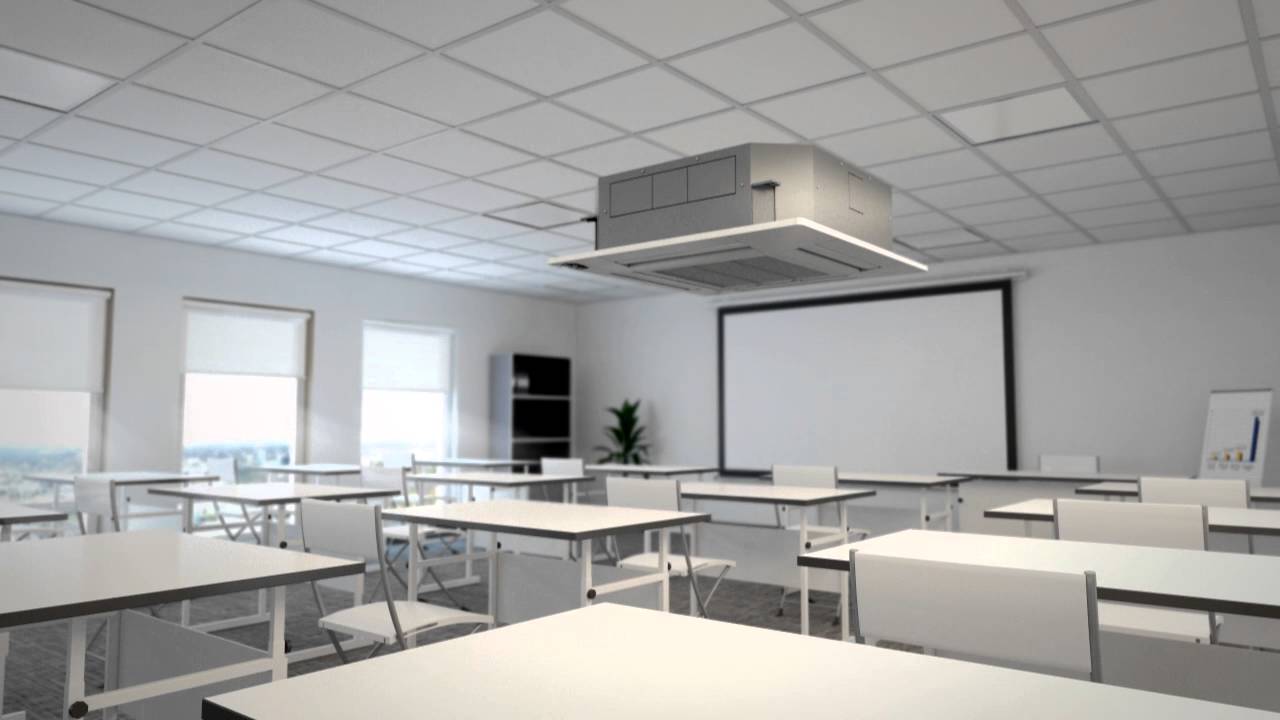 Ceiling Cassette Air Conditioner in a School Animation
