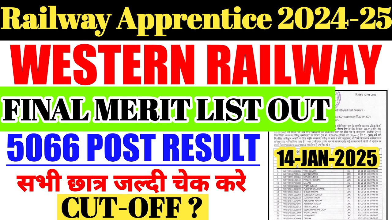 Western Railway Apprentice 2024-25 | Final Merit List Out 🔥 सभी छात्र जल्दी चेक करें, WR Apprentice
