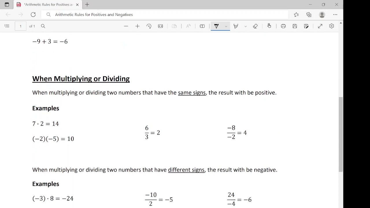Arithmetic Rules for Positives and Negatives