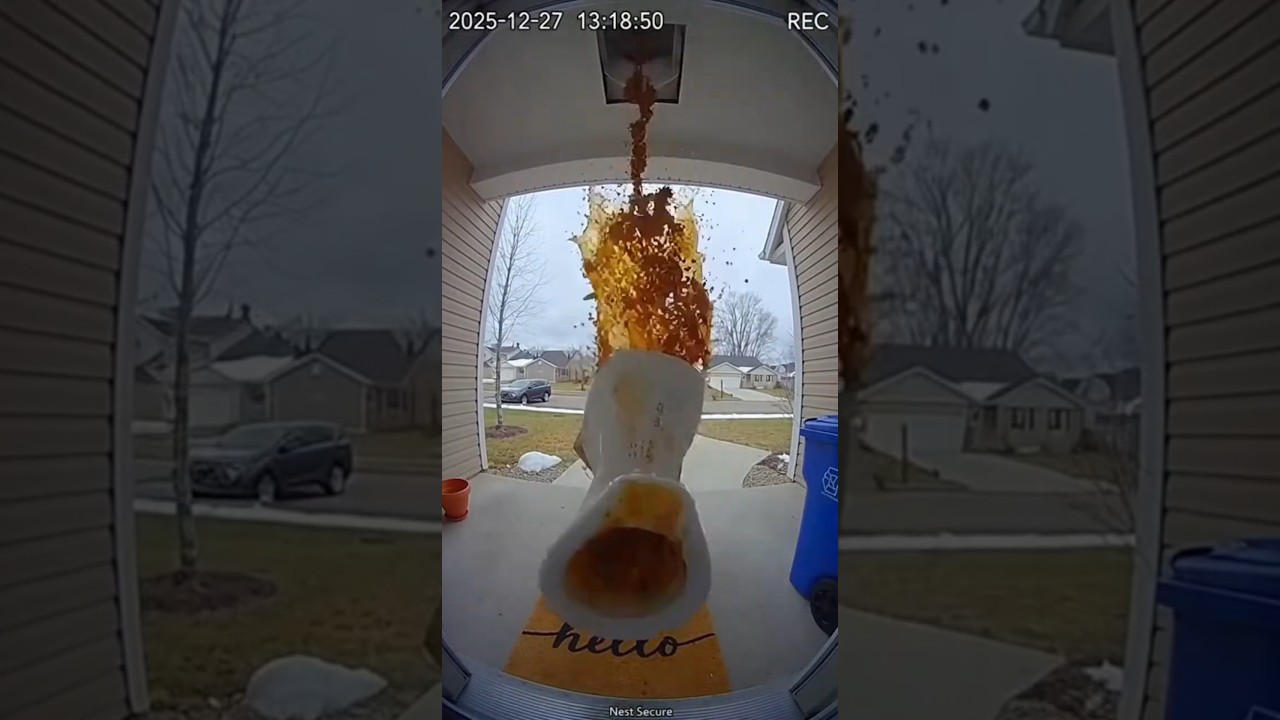 Porch Pirate Gets Toilet Bowl of Beans Dropped on Head – Realistic Gross Karma! 🤮  