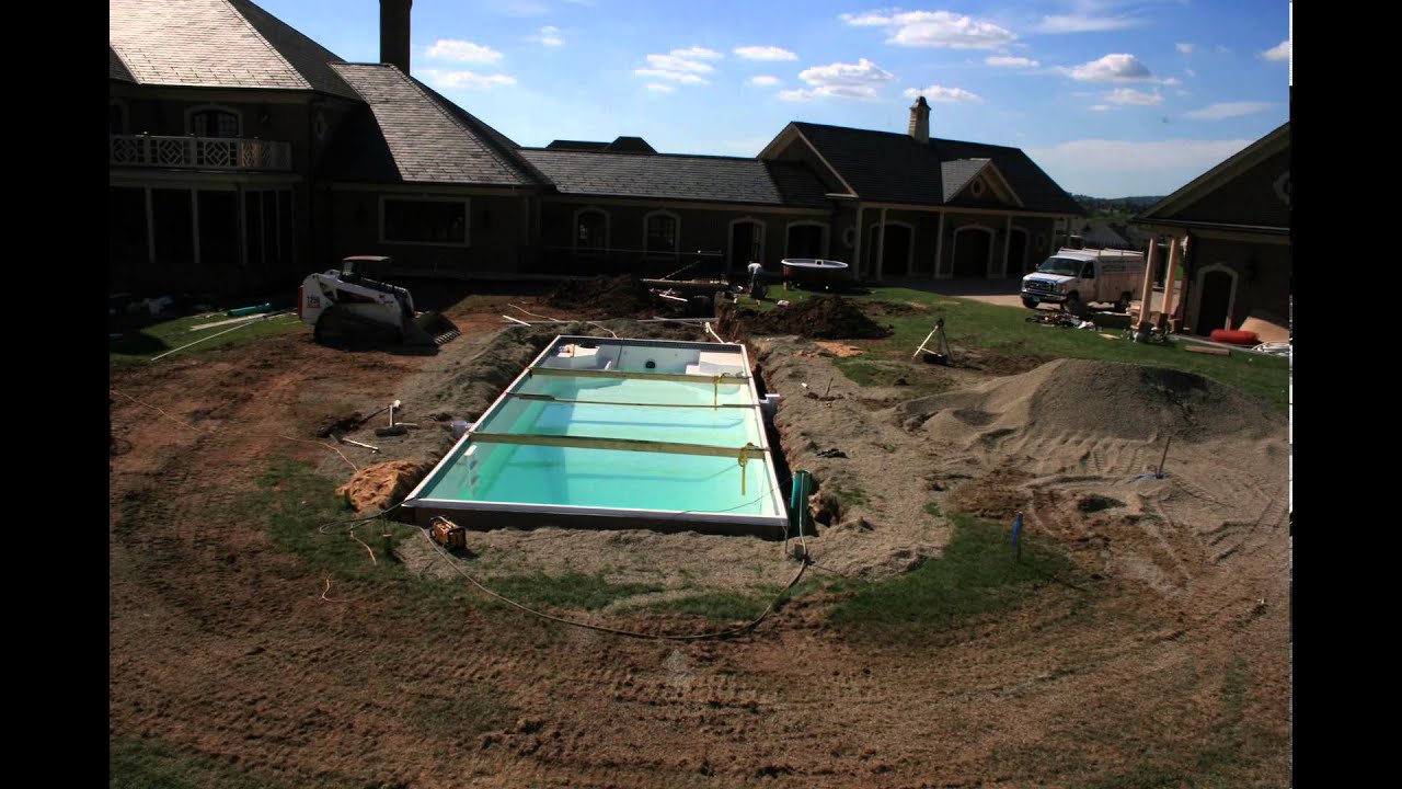 16'x45' fiberglass pools time lapse installation in 12 days with 9' spa by San Juan Fiberglass Pools