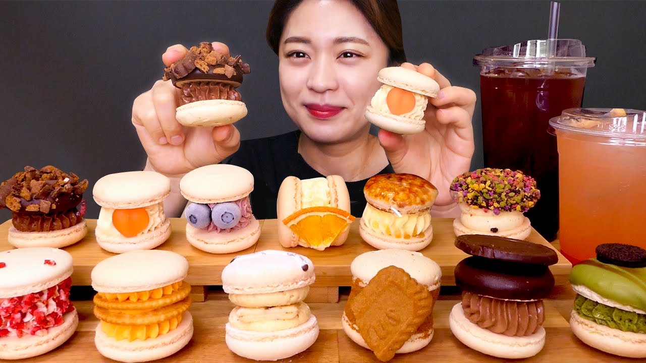🍭Macaron😍달달함 한도초과!! 다양한 토핑이 가득 들어간 마카롱 먹방❤[Chocolate,Strawberry,Yogurt,Lotus,Matcha,Oreo] Mukbang
