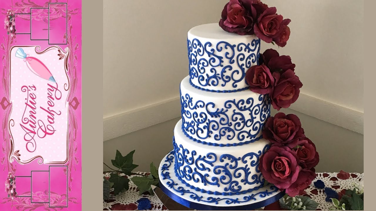 Navy Scrolls Wedding Cake
