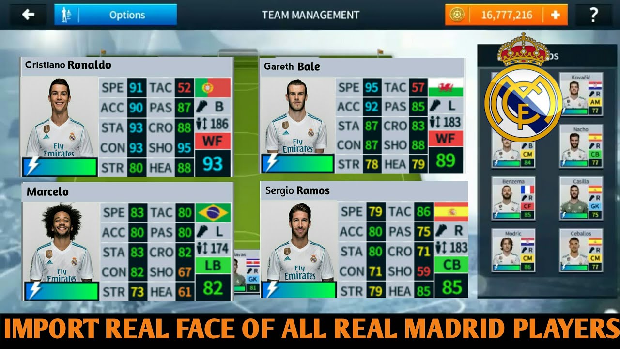 How To Import Real Face Of All Real Madrid Players In Dream League Soccer 2018
