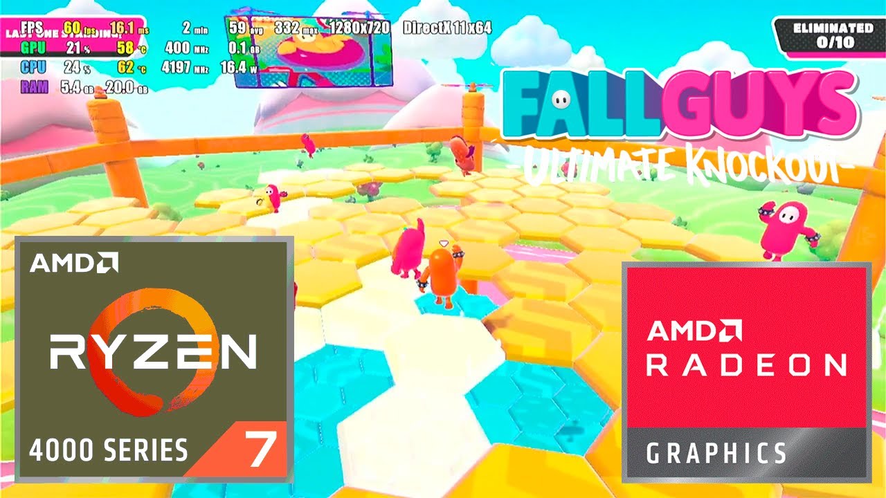 Fall Guys - AMD Ryzen 7 4700U - Radeon Vega 7 (Integrated Graphics) - Test Gameplay