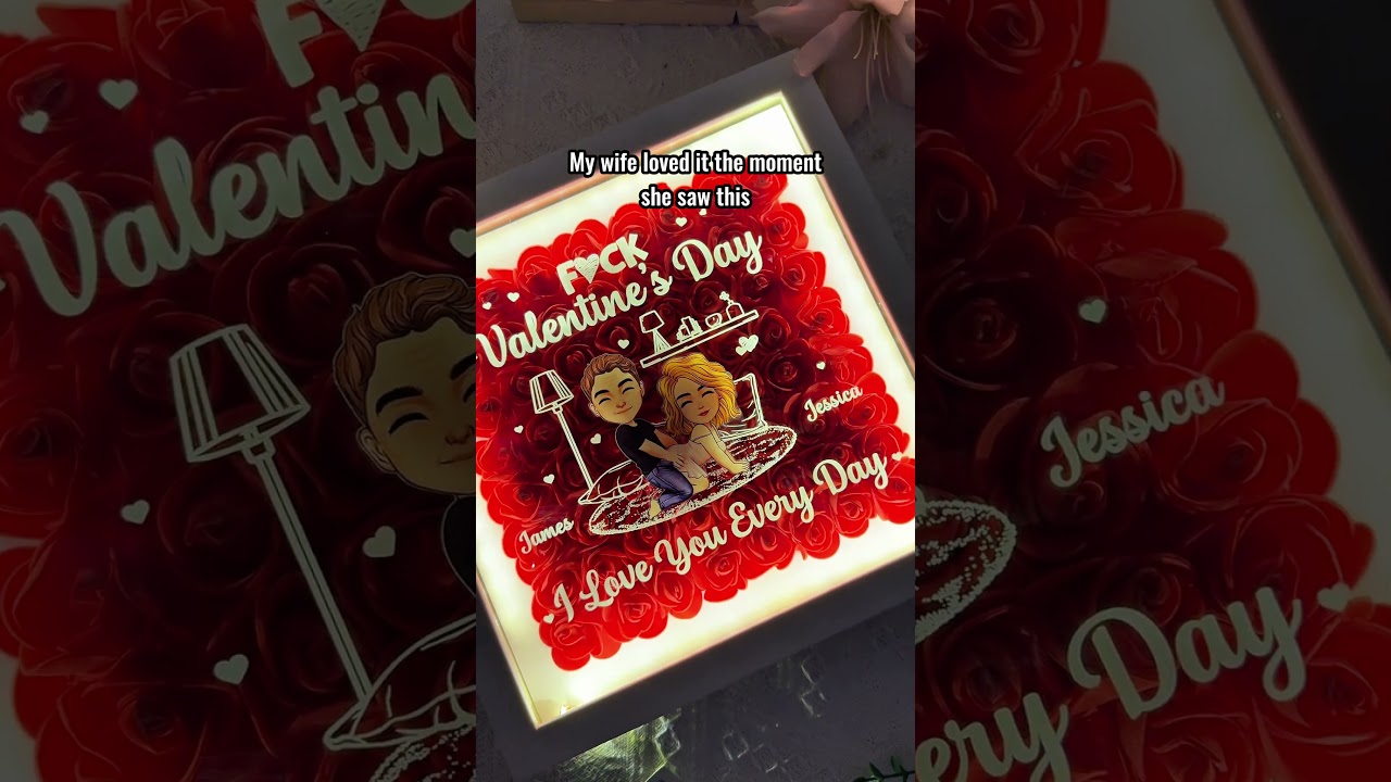 Valentine's Day I Love You Every Day Naughty Couple | Flower Shadow Box With LED Light