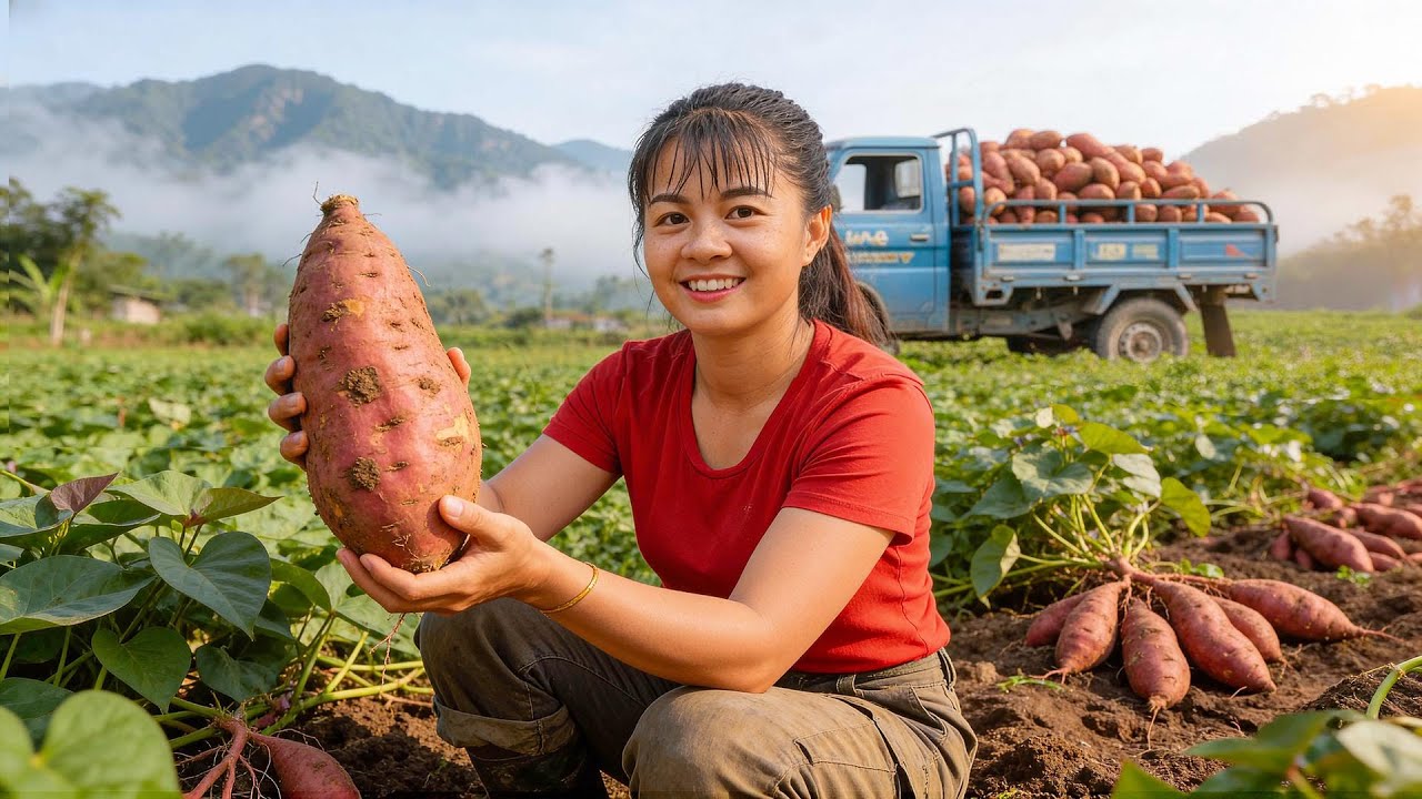 Timelapse - Farm Life , Sweet Potato Harvest & Log Cabin Build