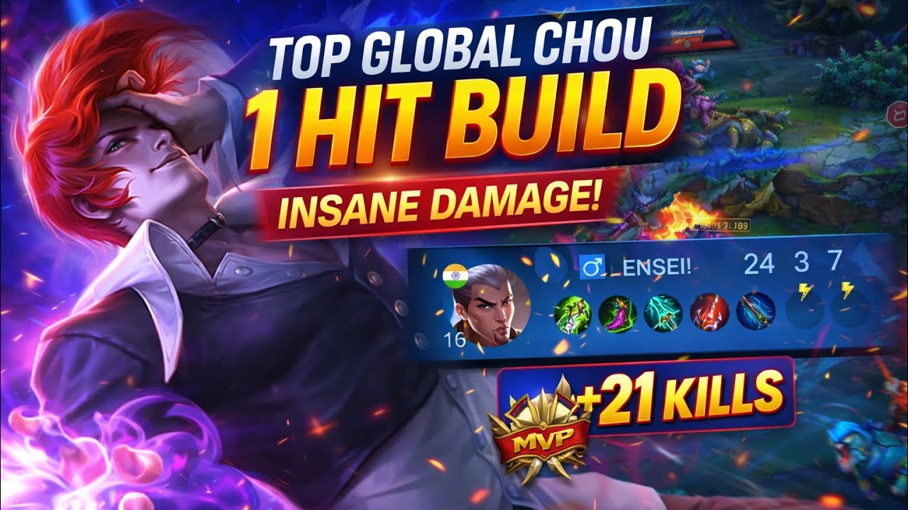 WTF DAMAGE!💀FINALLY FOUND TOP GLOBAL CHOU 1HIT SHOT BUILD |BUFF ITEM CHOU overdrive|-Mobile Legends 
