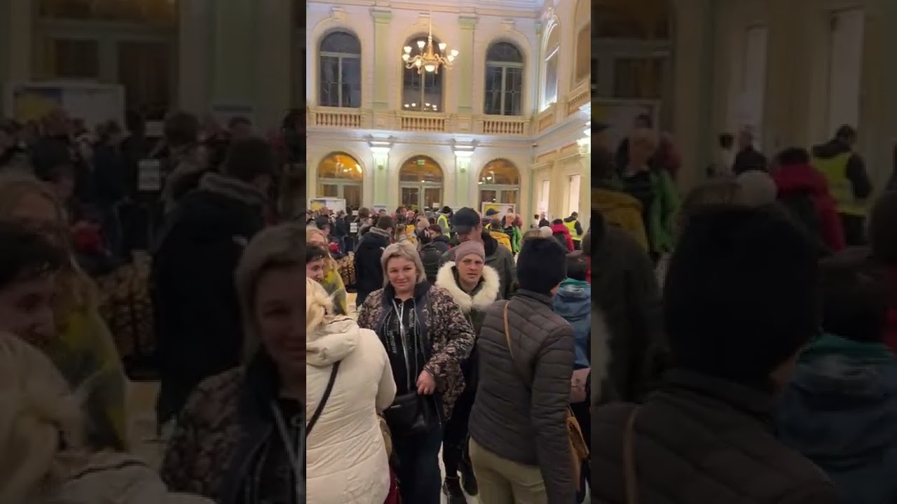 Crowded train station in Przemysl