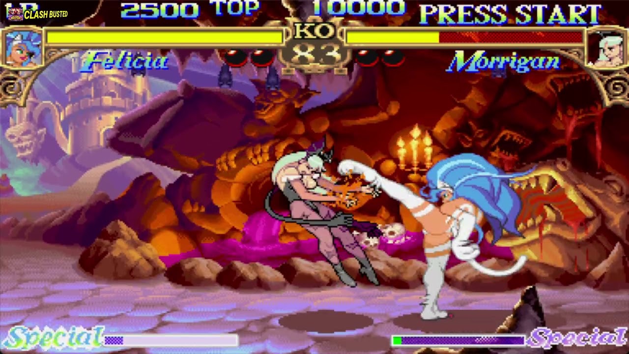 Darkstalkers: The Night Warriors | Felicia vs Morrigan | Arcade CPS2 Gameplay (2024)