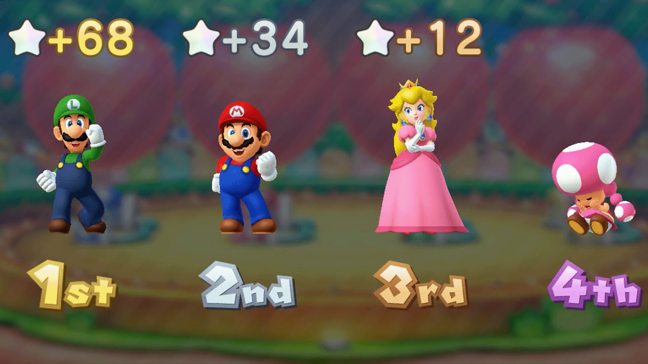 Mario Party 10 - Mario vs Luigi vs Peach vs Toadette - Whimsical Waters