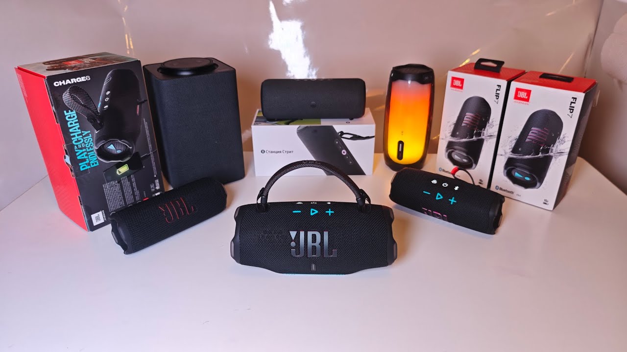 Алиса Стрит, JBL Flip 7, JBL Charge 6, Алиса Макс, JBL Pulse 5 обзор и сравнение портативных колонок