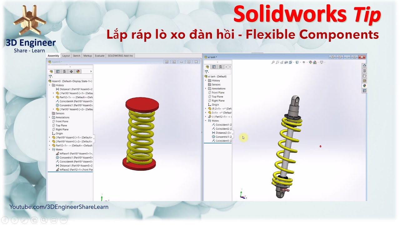 Lắp ráp lò xo tự động đàn hồi - Flexible Components Spring - Solidworks Tip
