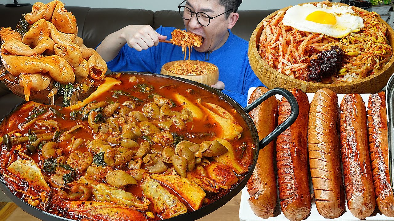 ASMR MUKBANGㅣSpicy Pork Tripe Hot Pot & Sausge & BibimbapㅣEATING SHOW
