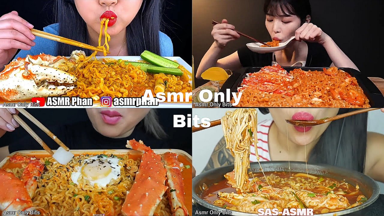 ASMR Spicy Fire Noodles+KING Crab Compilation//Compilation///no talking///Bites only////asmr Mukbang