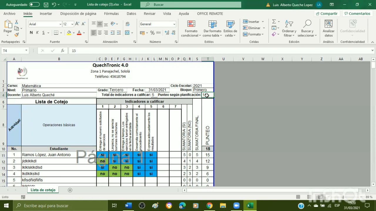 Lista de cotejo automatizada
