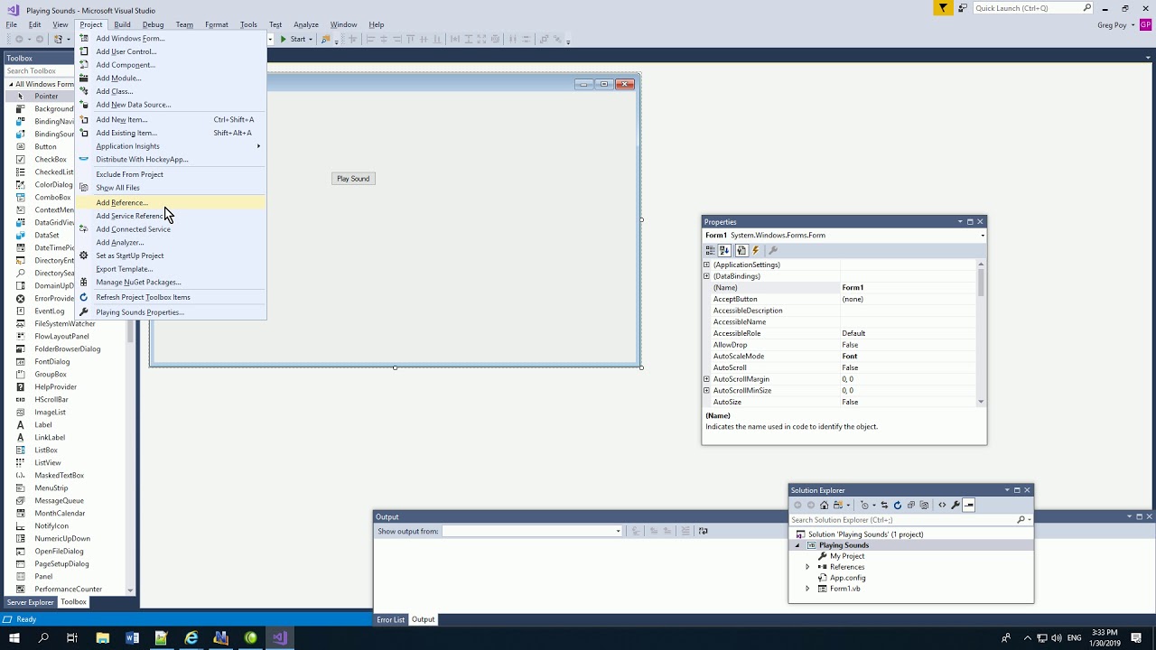 Adding Sound Visual Basic 2017