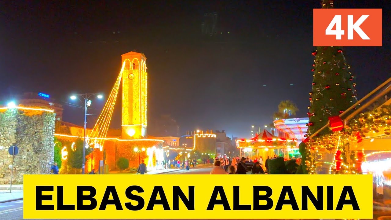 ELBASAN, ALBANIA - CHRISTMAS LIGHTS, PRAG FESTASH, GEZUAR  2024, DRITAT E FESTAVE 2024
