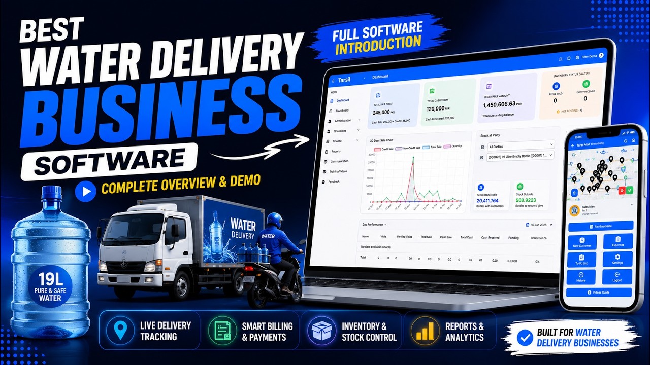 Tarsil Best Bottled Water Delivery Business Software with Mobile App Introduction Video in English