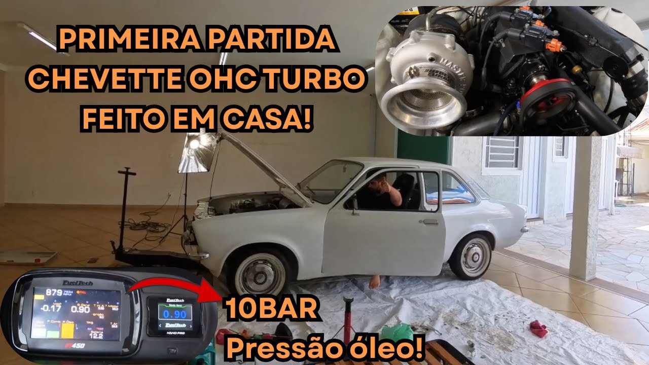 A primeira partida do Chevette Turbo após montagem do motor.