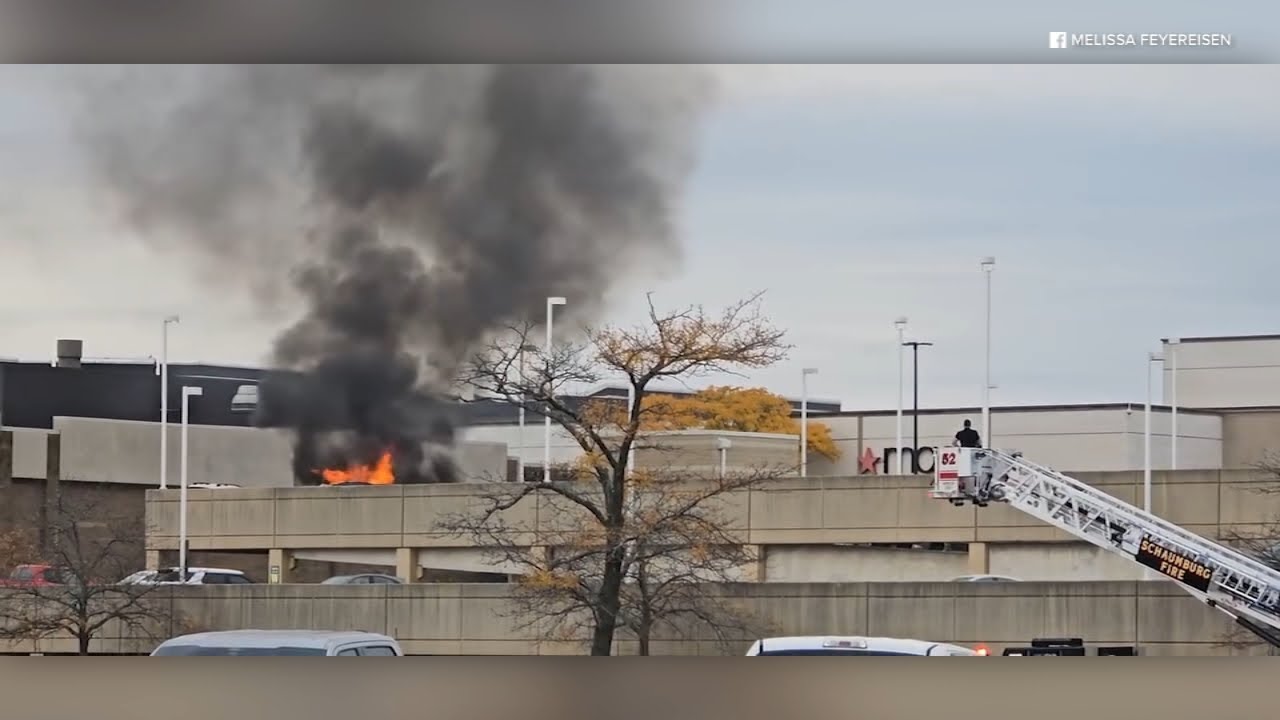 VIDEO: Crews respond to large car fire near Woodfield Mall in Schaumburg