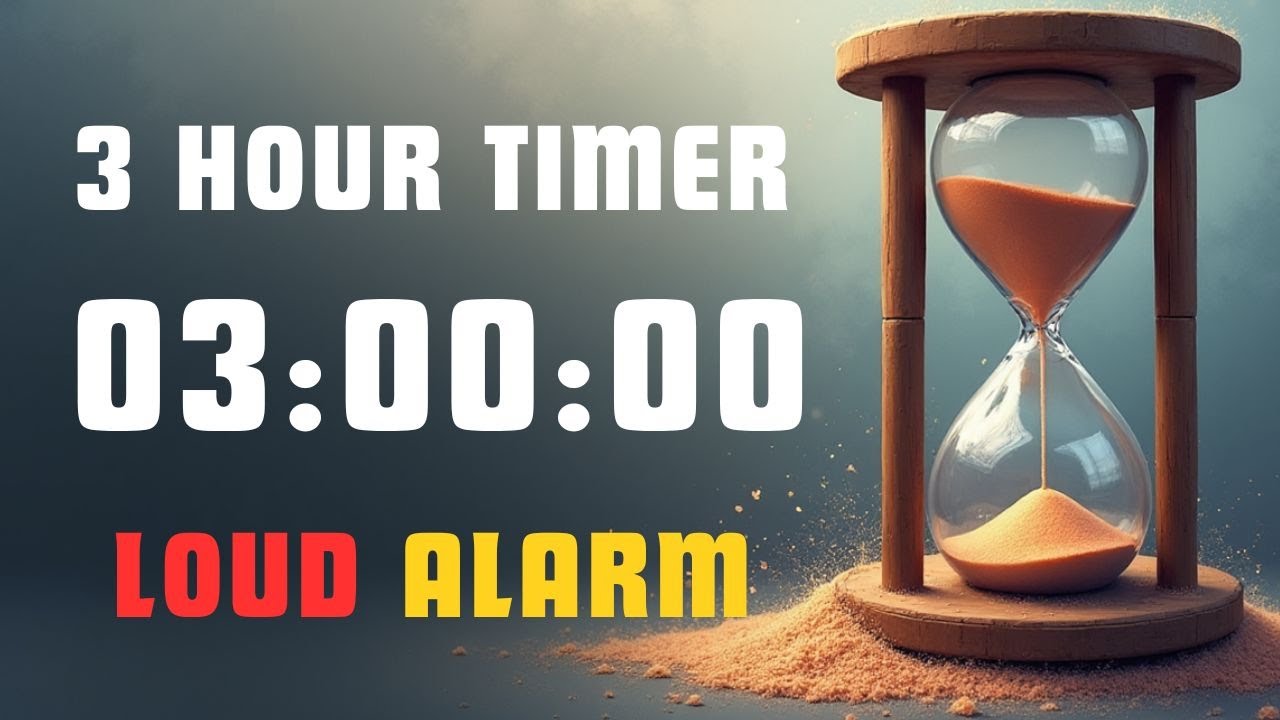 🚨 3 HOUR TIMER with LOUD ALARM (180 Minute Countdown) - For Study, Work, Exercise, & Focus! ⏰