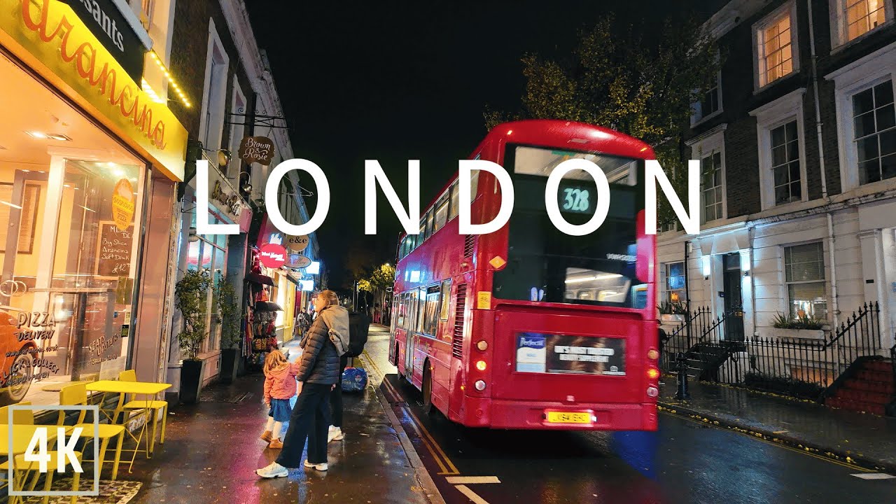 ☔️🌙 London Night Walk in the Rain Through Notting Hill 4K